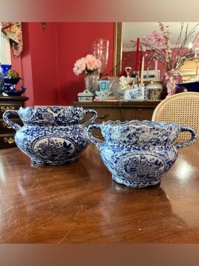 Vintage Bombay Company Chinoiserie Blue & White Jardinières Planters/Decor